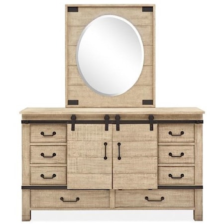 Barn Door Dresser with Oval Portrait Mirror